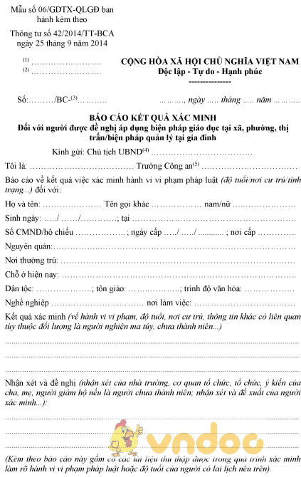 Mẫu số 06/GDTX-QLGĐ: Báo cáo kết quả xác minh