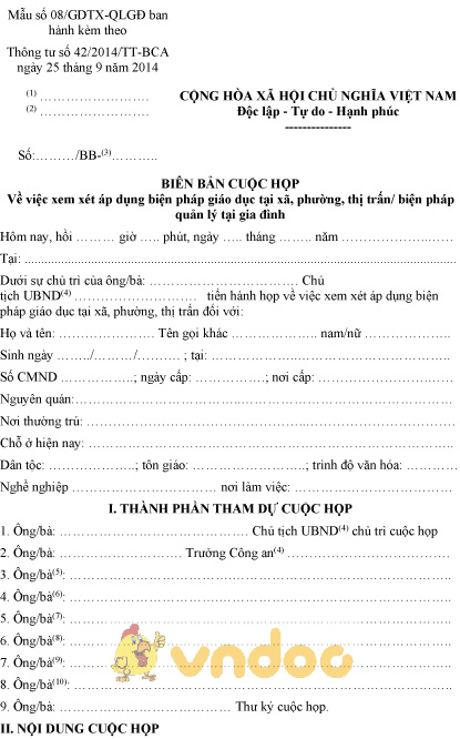 Mẫu số 08/GDTX-QLGĐ: Biên bản cuộc họp