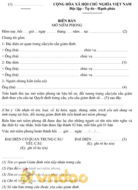Mẫu biên bản mở niêm phong giám định tư pháp thông tin truyền thông