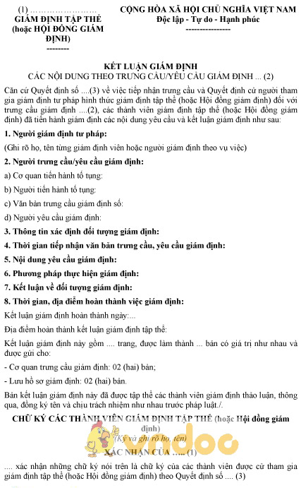 Mẫu kết luận giám định tập thể