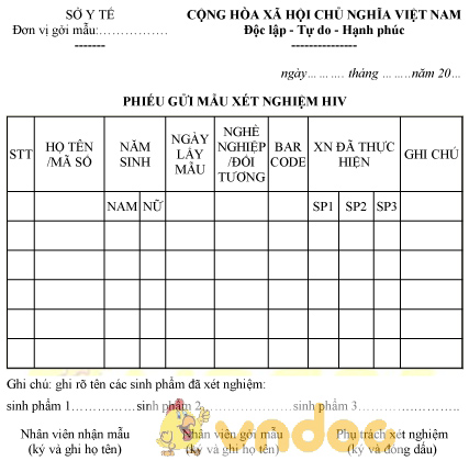 Mẫu phiếu gửi mẫu xét nghiệm HIV
