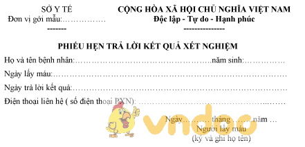 Mẫu phiếu hẹn trả lời kết quả xét nghiệm