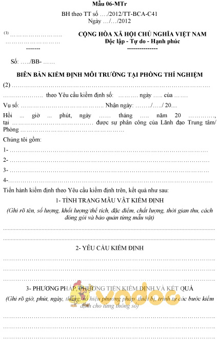Mẫu 06-MTr: Biên bản kiểm định môi trường tại phòng thí nghiệm