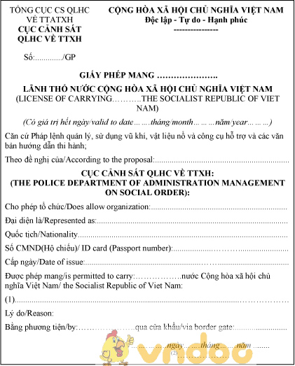 Mẫu VC5: Giấy phép mang vũ khí