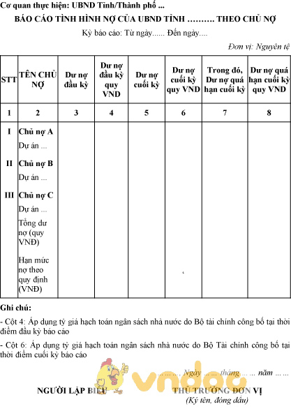Mẫu báo cáo tình hình nợ theo chủ nợ