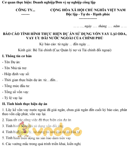 Mẫu báo cáo tình hình thực hiện dự án sử dụng vốn vay lại ODA của đơn vị sự nghiệp công lập