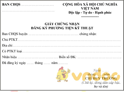 Mẫu giấy chứng nhận đăng ký phương tiện kỹ thuật