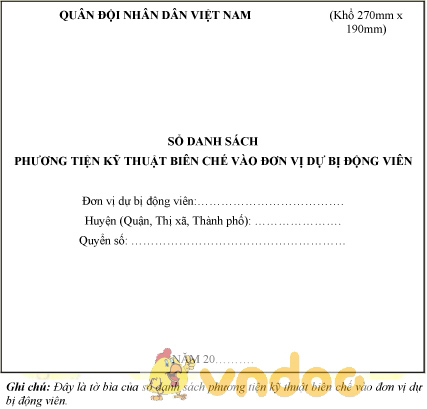 Mẫu sổ danh sách phương tiện kỹ thuật biên chế vào đơn vị dự bị động viên