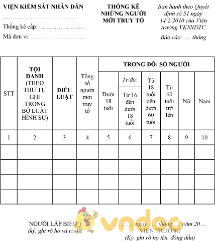 Mẫu thống kê những người mới truy tố
