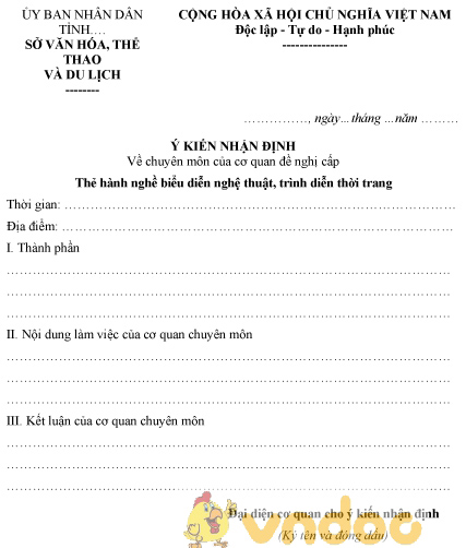 Mẫu ý kiến nhận định thẻ hành nghề biểu diễn nghệ thuật, trình diễn thời trang