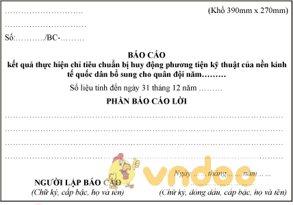 Mẫu báo cáo kết quả thực hiện chỉ tiêu chuẩn bị huy động phương tiện kỹ thuật