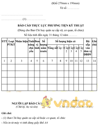 Mẫu báo cáo thực lực phương tiện kỹ thuật