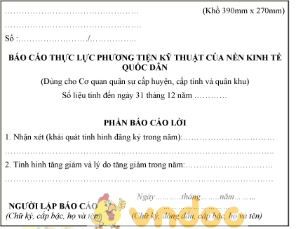 Mẫu báo cáo thực lực phương tiện kỹ thuật của nền kinh tế quốc dân