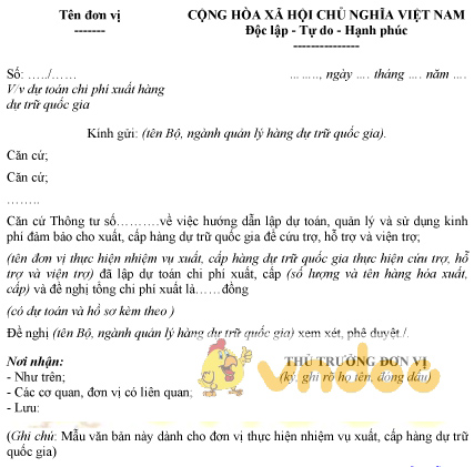 Mẫu dự toán chi phí xuất hàng dự trữ quốc gia