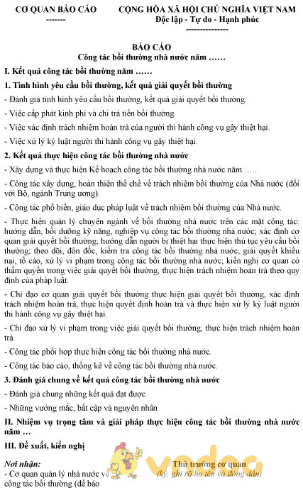Mẫu báo cáo công tác bồi thường nhà nước