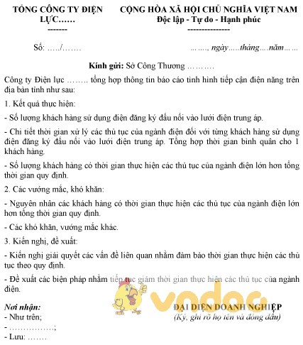 Mẫu báo cáo định kỳ của công ty điện lực tỉnh