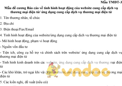 Mẫu TMĐT-3: Đề cương báo cáo tình hình hoạt động của website cung cấp dịch vụ thương mại điện tử