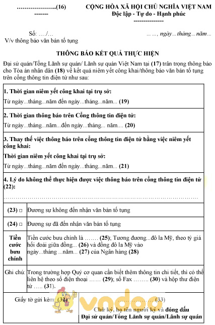 Mẫu thông báo văn bản tố tụng