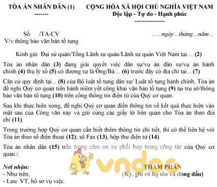 Mẫu thông báo văn bản tố tụng của tòa án nhân dân