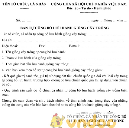 Mẫu bản tự công bố lưu hành giống cây trồng