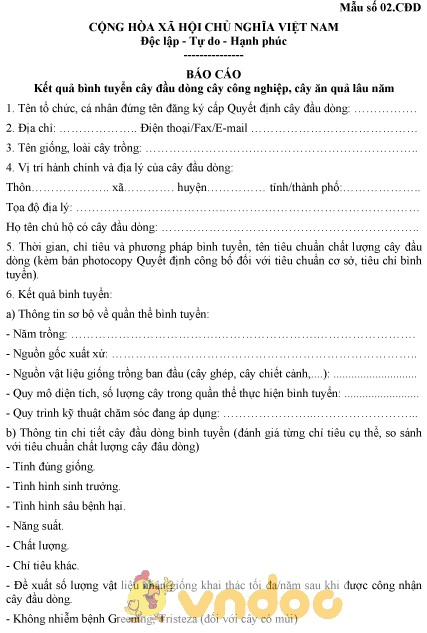 Mẫu báo cáo kết quả bình tuyển cây đầu dòng cây công nghiệp, cây ăn quả lâu năm