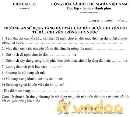 Mẫu phương án sử dụng tầng đất mặt của đất được chuyển đổi