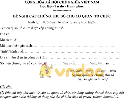 Mẫu đề nghị cấp chứng thư số cho cơ quan, tổ chức của người được cơ quan, tổ chức giao quản lý chứng thư số