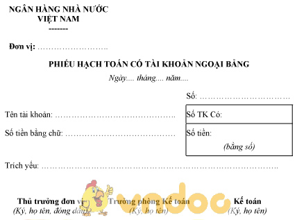 Mẫu phiếu hạch toán có tài khoản ngoại bảng của ngân hàng nhà nước