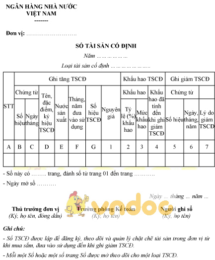 Mẫu sổ tài sản cố định của ngân hàng nhà nước