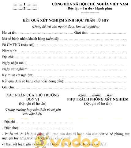 Mẫu kết quả xét nghiệm sinh học phân tử HIV