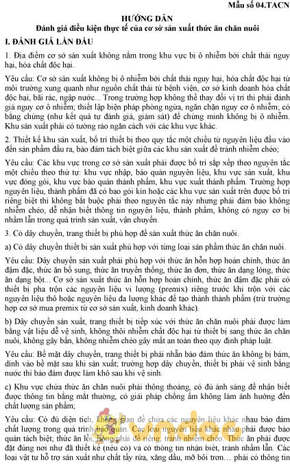 Mẫu số 04.TACN: Hướng dẫn đánh giá điều kiện thực tế của cơ sở sản xuất thức ăn chăn nuôi