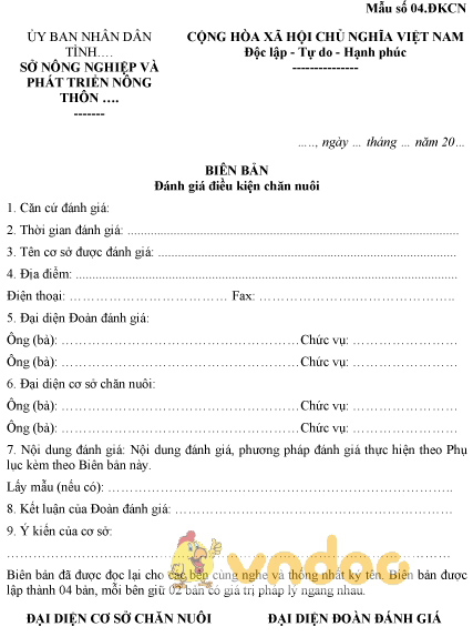 Mẫu số 04.ĐKCN: Biên bản đánh giá điều kiện chăn nuôi