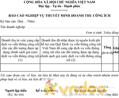 Mẫu báo cáo nghiệp vụ thuyết minh doanh thu công ích