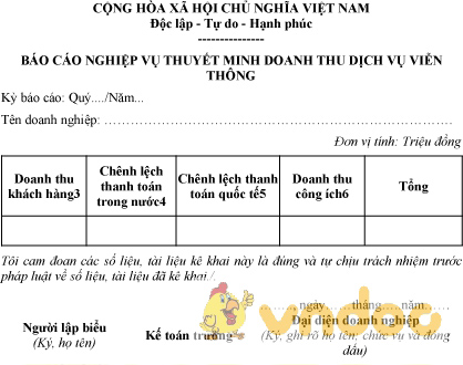 Mẫu báo cáo nghiệp vụ thuyết minh doanh thu dịch vụ viễn thông
