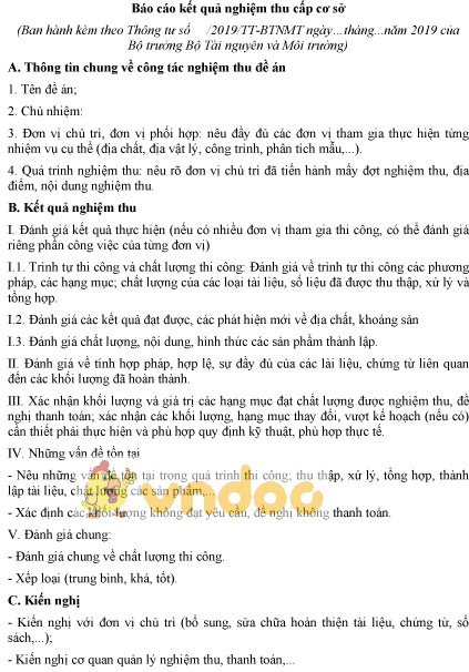 Mẫu báo cáo kết quả nghiệm thu cấp cơ sở