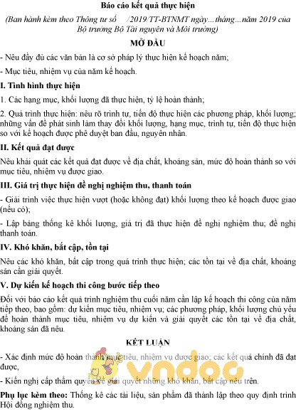 Mẫu báo cáo kết quả thực hiện