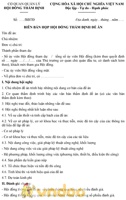 Mẫu biên bản họp hội đồng thẩm định đề án