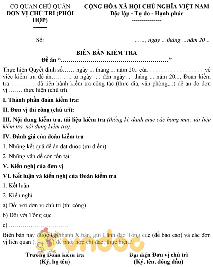 Mẫu biên bản kiểm tra đề án