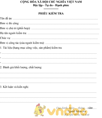 Mẫu phiếu kiểm tra đề án