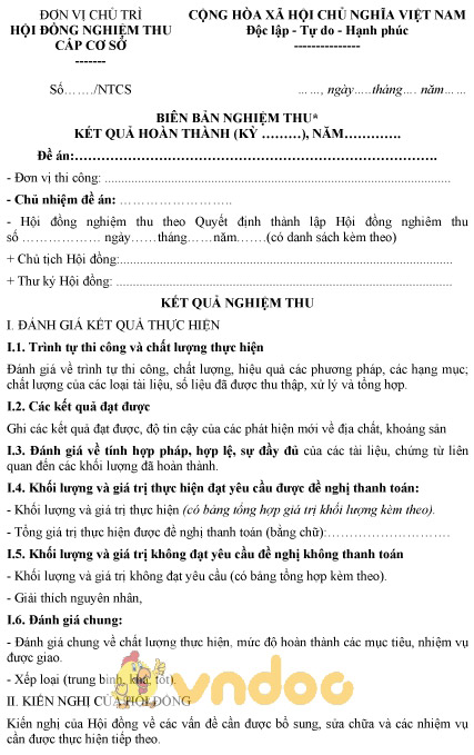 Mẫu biên bản nghiệm thu cấp cơ sở