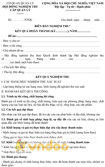 Mẫu biên bản nghiệm thu cấp quản lý