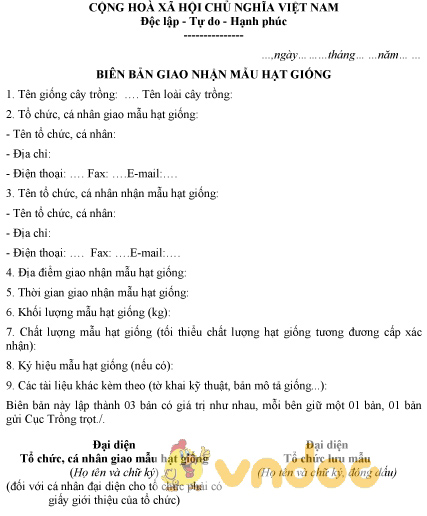 Mẫu biên bản giao nhận mẫu hạt giống