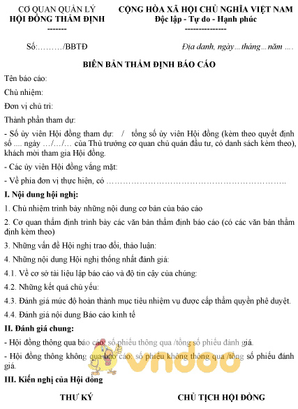 Mẫu biên bản họp hội đồng thẩm định báo cáo