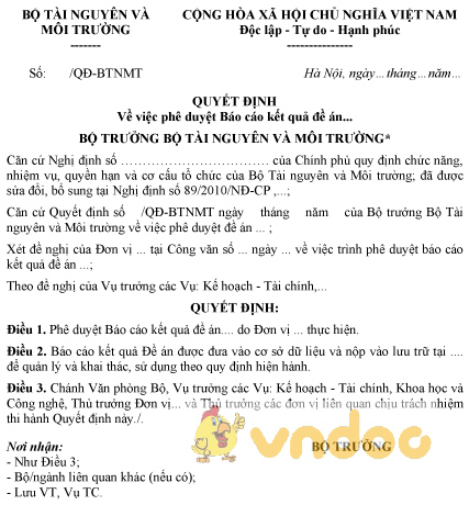 Mẫu phê duyệt báo cáo kết quả đề án