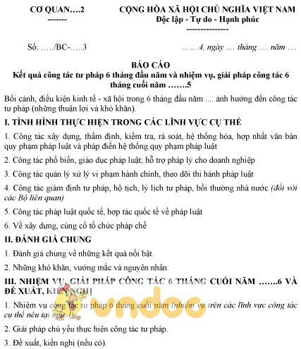 Mẫu báo cáo kết quả công tác tư pháp 6 tháng đầu năm của cơ quan tư pháp