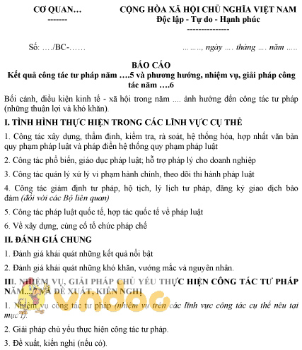 Mẫu báo cáo kết quả công tác tư pháp năm của cơ quan tư pháp