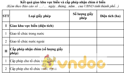 Mẫu kết quả giao khu vực biển và cấp phép nhận chìm ở biển
