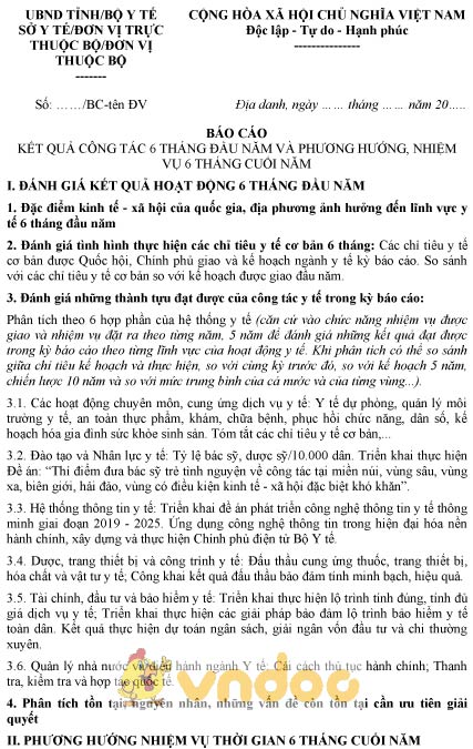 Mẫu báo cáo kết quả công tác 6 tháng đầu năm của Bộ Y tế