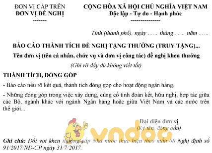 Mẫu báo cáo thành tích đề nghị khen thưởng ngoài Ngành