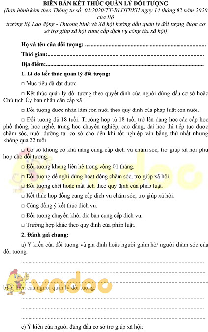 Mẫu biên bản kết thúc quản lý đối tượng